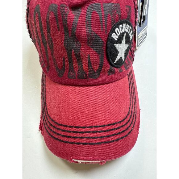 NWT Rockstar Distressed Red Baseball Ball Cap Hat Unisex Size OS Adjustable Soft - Picture 4 of 7